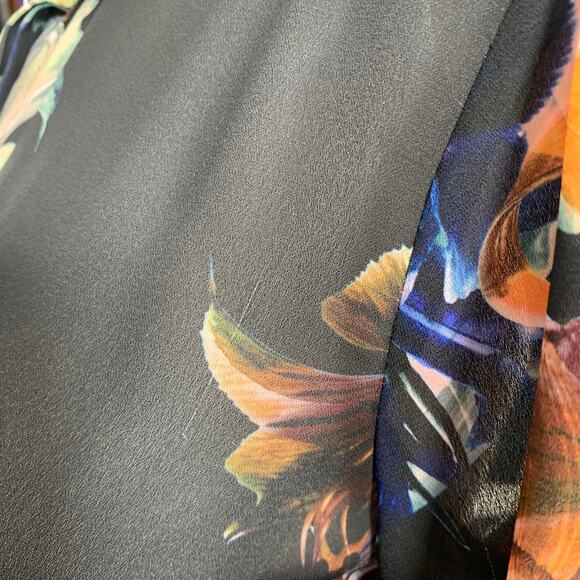 M Black Multi Color Polyester Floral 3/4 Sleeves Shirt Dress - Picture 6 of 9